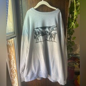 Gray Sweatshirt with Cow Graphic